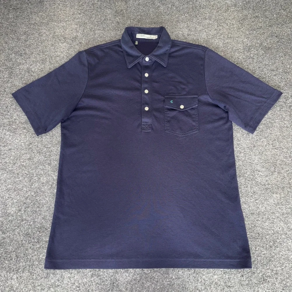Criquet Mens Polo Shirt Navy Blue Pique Knit Pocket Medium Short Sleeve Golf - Picture 1 of 7